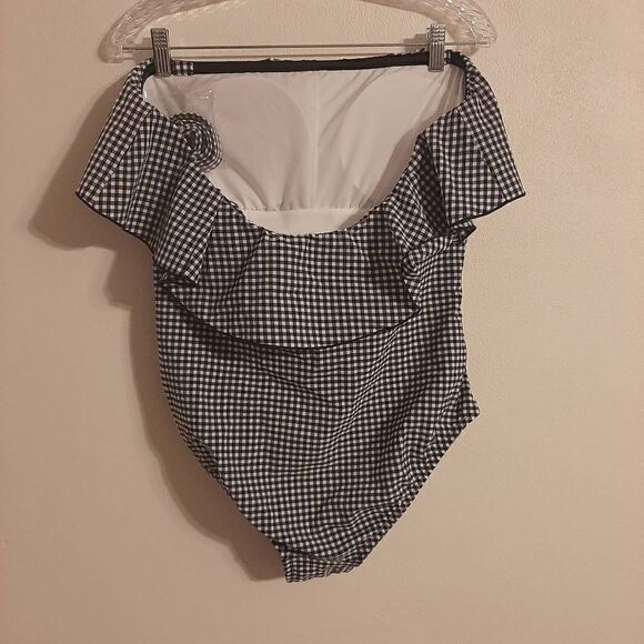 Kona Sol dark navy checkered one piece swimsuit medium - Picture 3 of 3